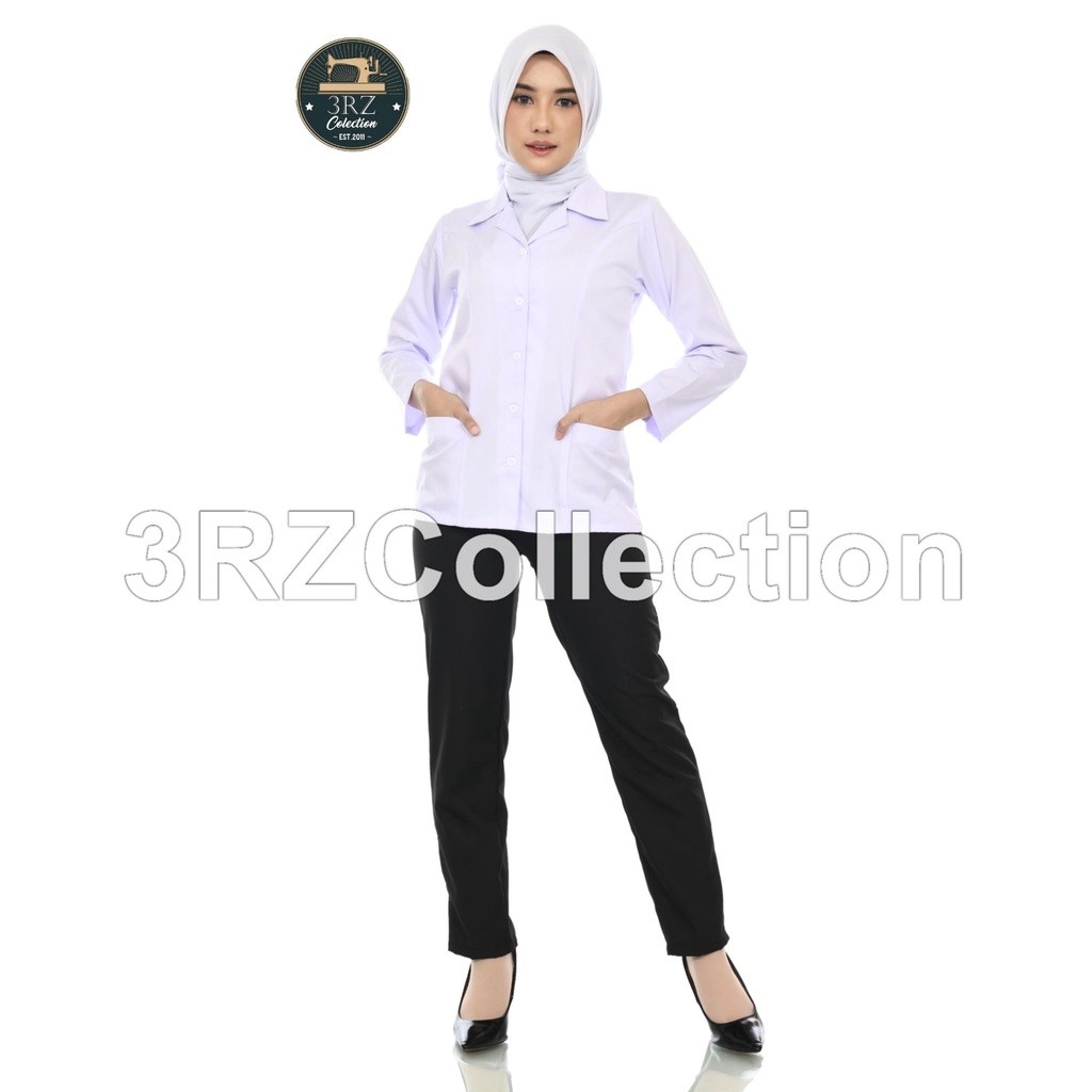 Promo Set Seragam Dinas Wanita Putih Hitam - Kemeja Putih & Rok/Celana Hitam dengan Saku Bawah