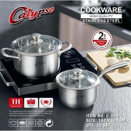 Panci Set 2 pcs Full Stainless CALYPSO (Panci susu + Panci sup) C496