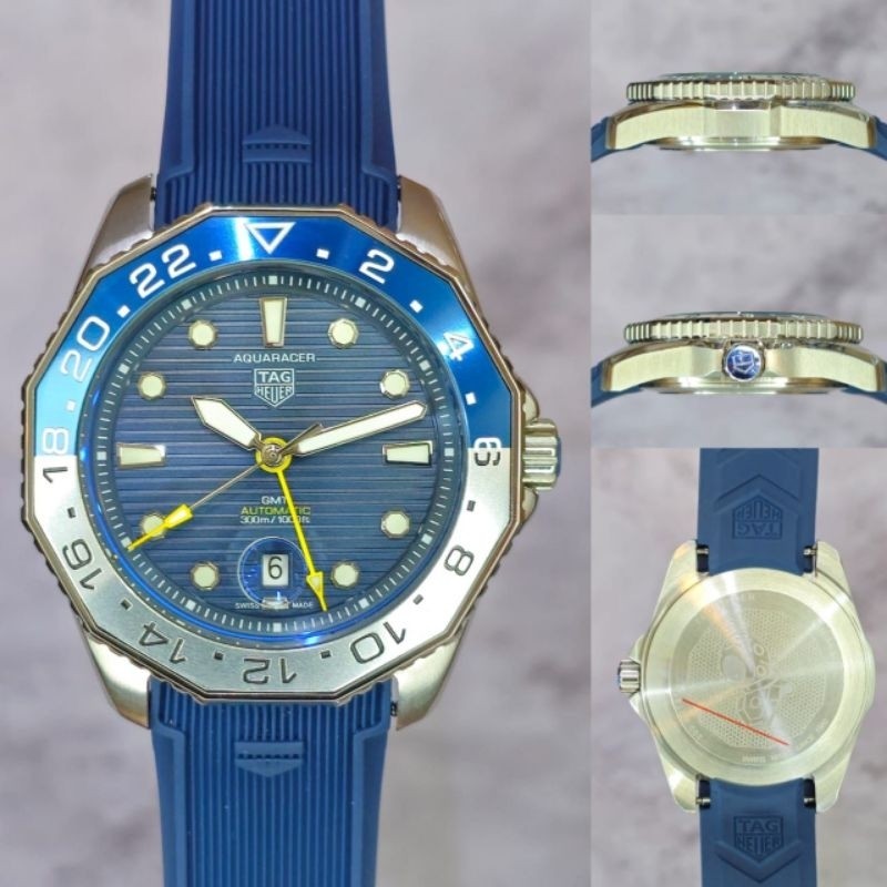 BAJU TANGAN HEUER AQUARACER GMT RUBBER AUTOMATIC SUPER QUALITY DIAMETER 42mm #jamtanganpria