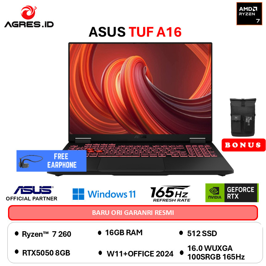 ASUS TUF A16 FA608UH RYZEN 7 260 RTX5050 8GB - RAM 16GB 512GB W11+OHS 16.0WUXGA 165HZ 100SRGB