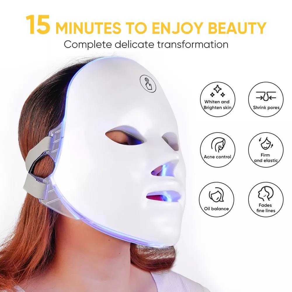 LED Face Mask Photon Therapy 7 Color LED Facial Mask Light Therapy Skincare Rechargeable