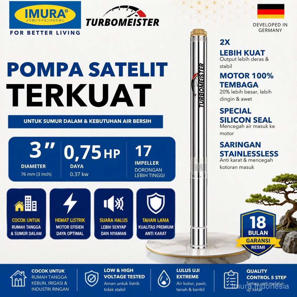 Pompa Satelit Turbomeister 3 Inch 0.75 HP - Pompa Submersible / Sibel