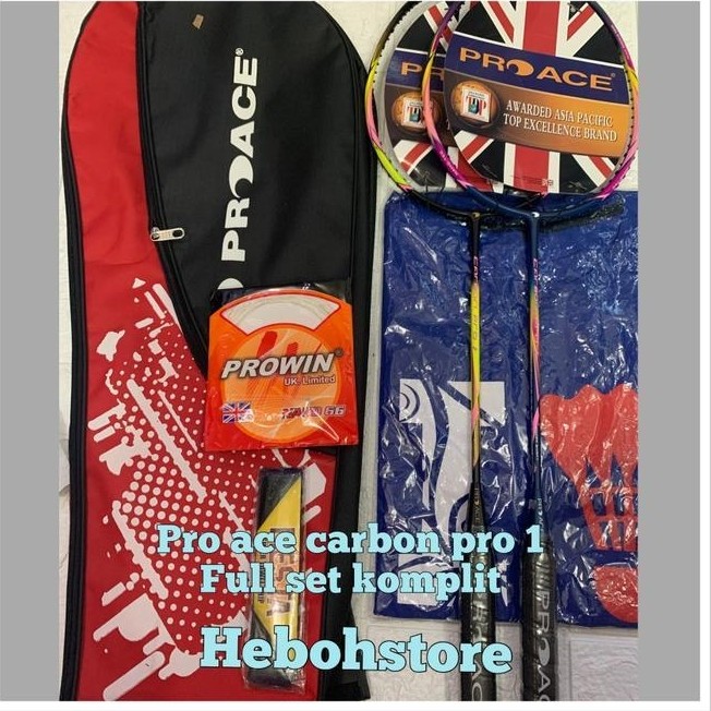 Raket Badminton PRO ACE CARBON PRO 1 full set KOMPLIT +tas original