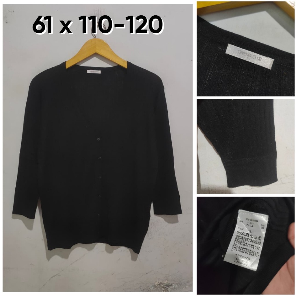 Cardigan Cinema Club Hitam V Neck Size LL Wanita Cardi Rajut E055