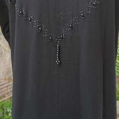 Abaya Saudi Jetblack Premium Payet Kristal Mewah - Gamis Hitam Aksen Brokat Lengan Lonceng