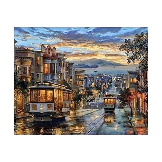 40x30cm Street Corner DIY Paint by Numbers Oil Painting Diskon