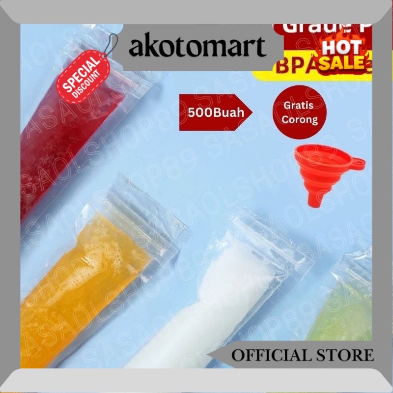 500buah Plastik Es Lilin GRATIS 1 CORONG Plastik Es Mambo Plastik Es Bonbon SO