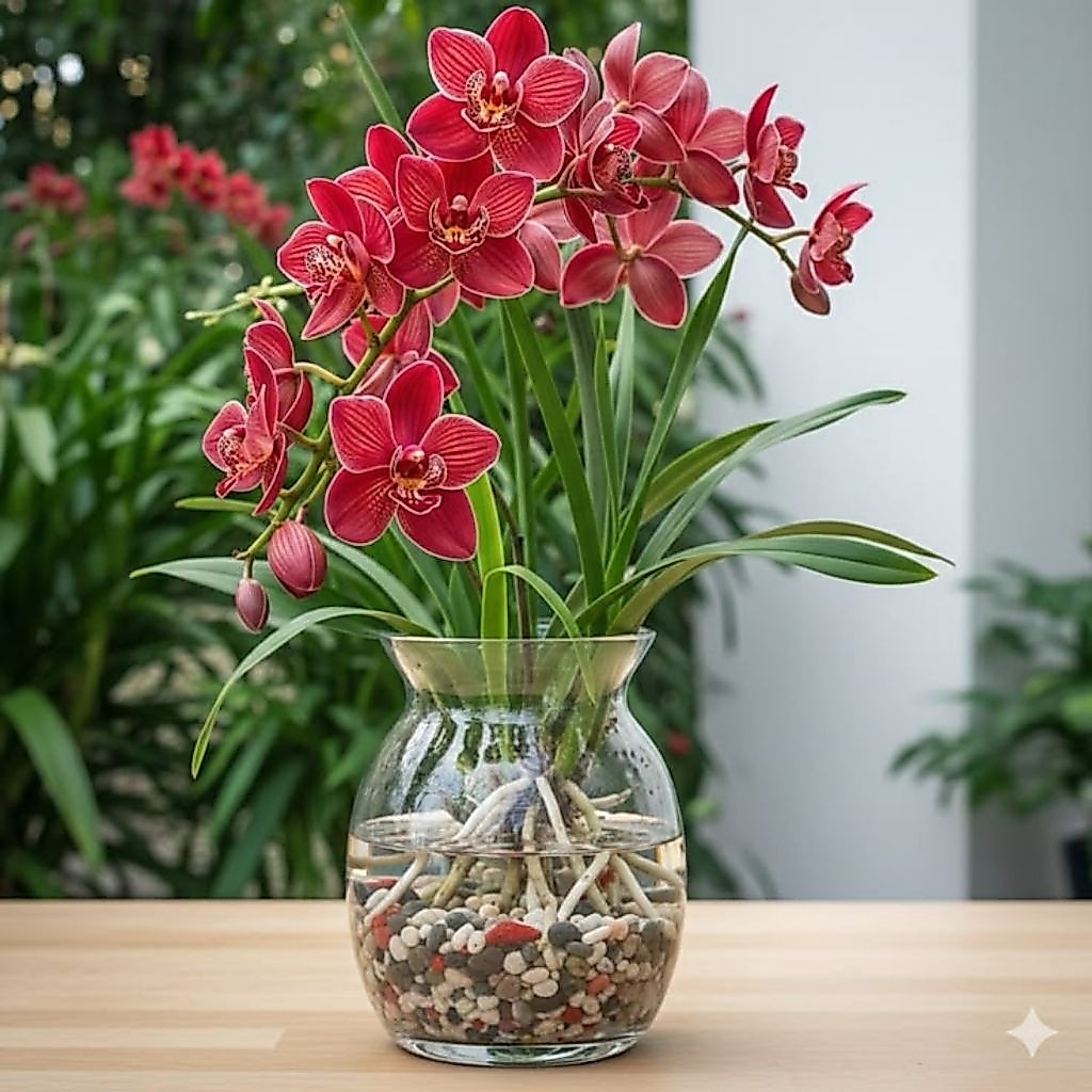 Anggrek Cymbidium Bunga Merah- Tanaman Hias Bunga Hidup