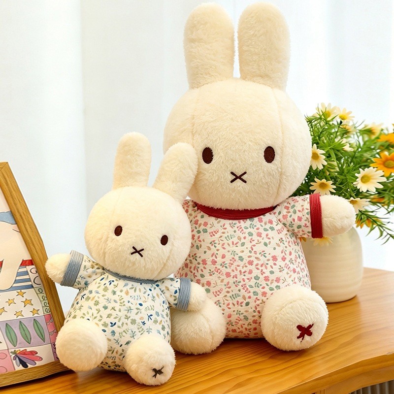 Boneka kelinci Miffy berpakaian bunga baru, boneka kelinci kecil, teman tidur anak-anak.
