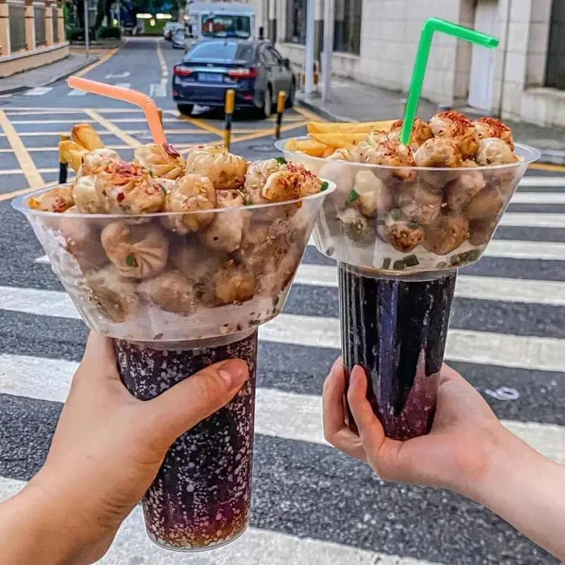 Disposable  Cup Food Cola Cup Thickening Plastic Walking Hot Pot Cups Cold Drink Fruits Cup Holder B