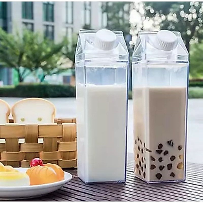 Botol minum kulkas transparan bening minimalis botol susu air kotak kulkas botol minuman lemari es