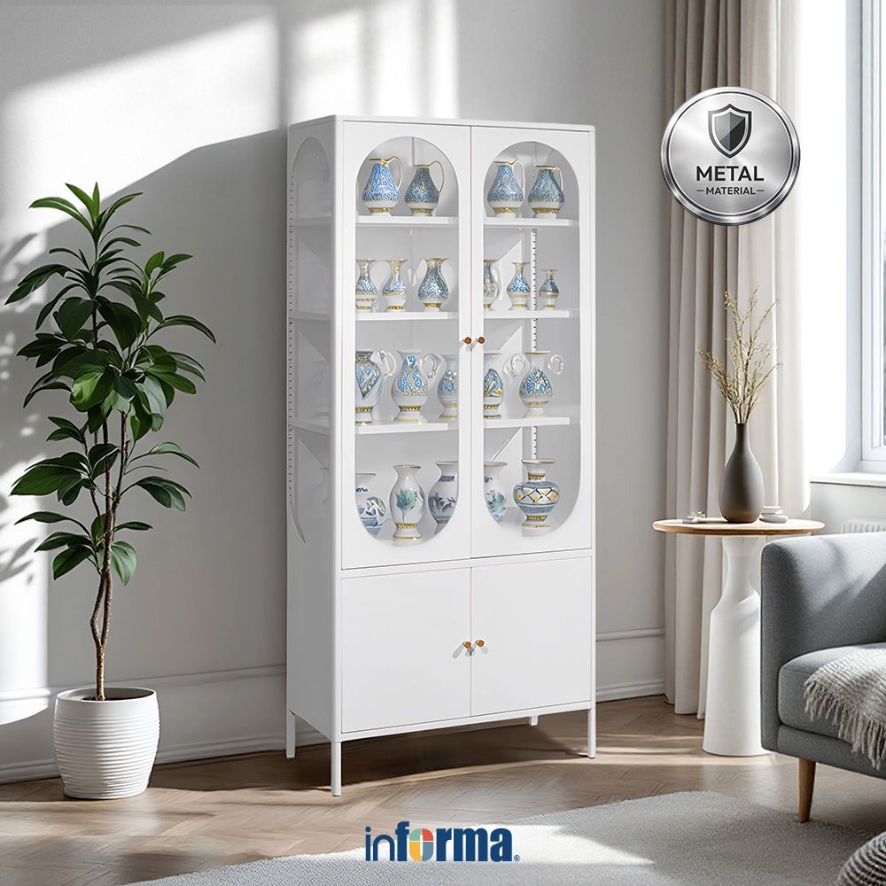 Informa Jeno Lemari Dengan Kaca - Putih Lemari Kabinet Serbaguna Cabinet Penyimpanan Indoor Furnitur