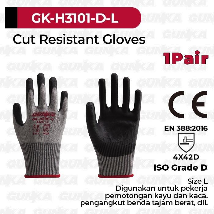Cut Resistant Gloves (Size L EN-ISO Grade D) GUNKA GK-H3101-D Sarung Tangan Anti Pisau Potong Bacok 