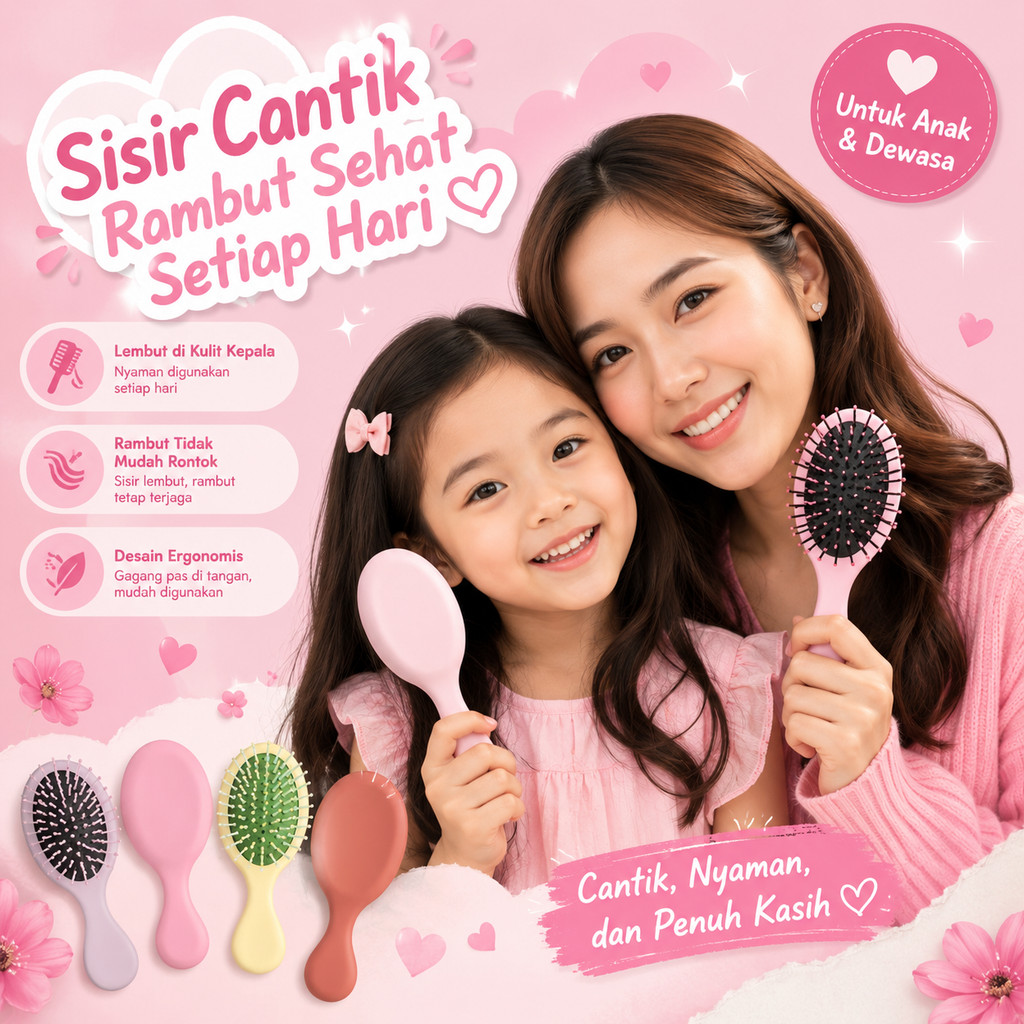 SACA SISIR RAMBUT ANAK / SISIR RAMBUT MINI ANTI KUSUT / SISIR RAMBUT PREMIUM BENTUK OVAL