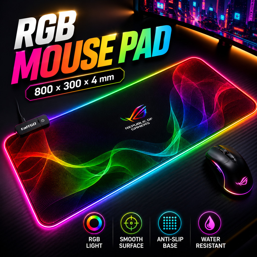 Mouse Pad Gaming LED RGB 800x300x3mm Illuminated LED 7 Mode Cahaya Permukaan Halus Presisi Speed Des