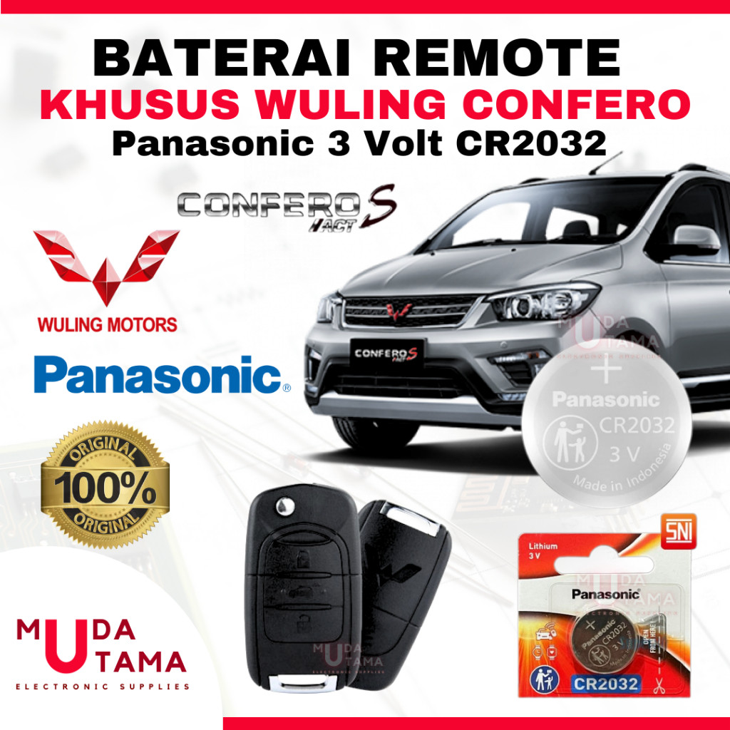 Baterai Remote Mobil WULING CONFERO - ORIGINAL PANASONIC CR2032 3 Volt | Battery Remote WULING CONFE