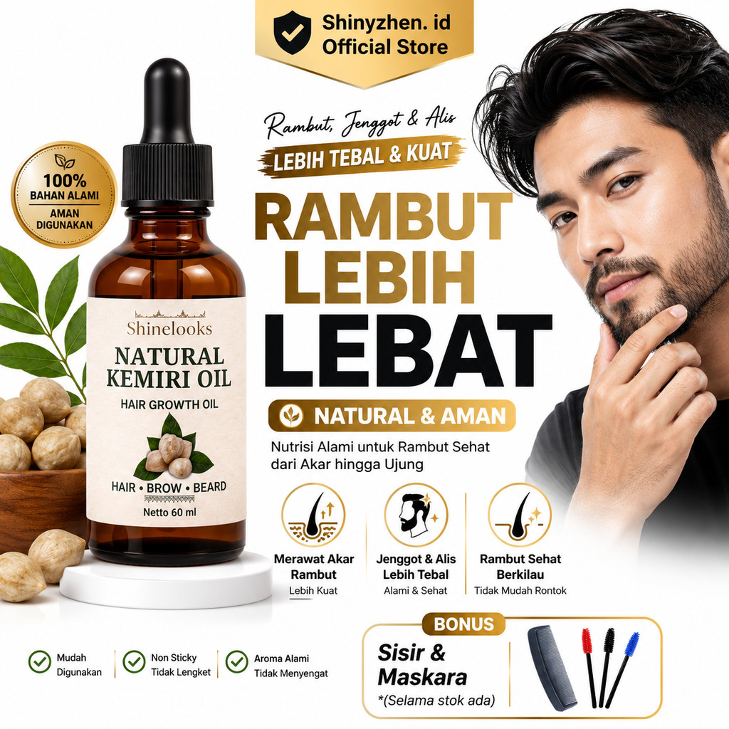 SHINELOOKS Minyak Kemiri Murni Penumbuh Rambut Botak Nutrisi Akar Rambut 60ml