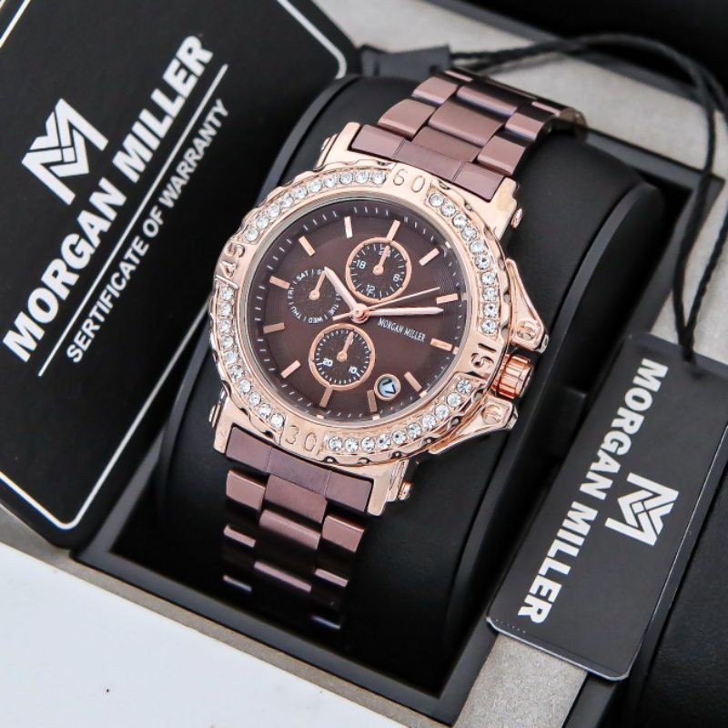 Jam Tangan Wanita Morgan Miller Original Rantai Stanliess Tanggal Aktif