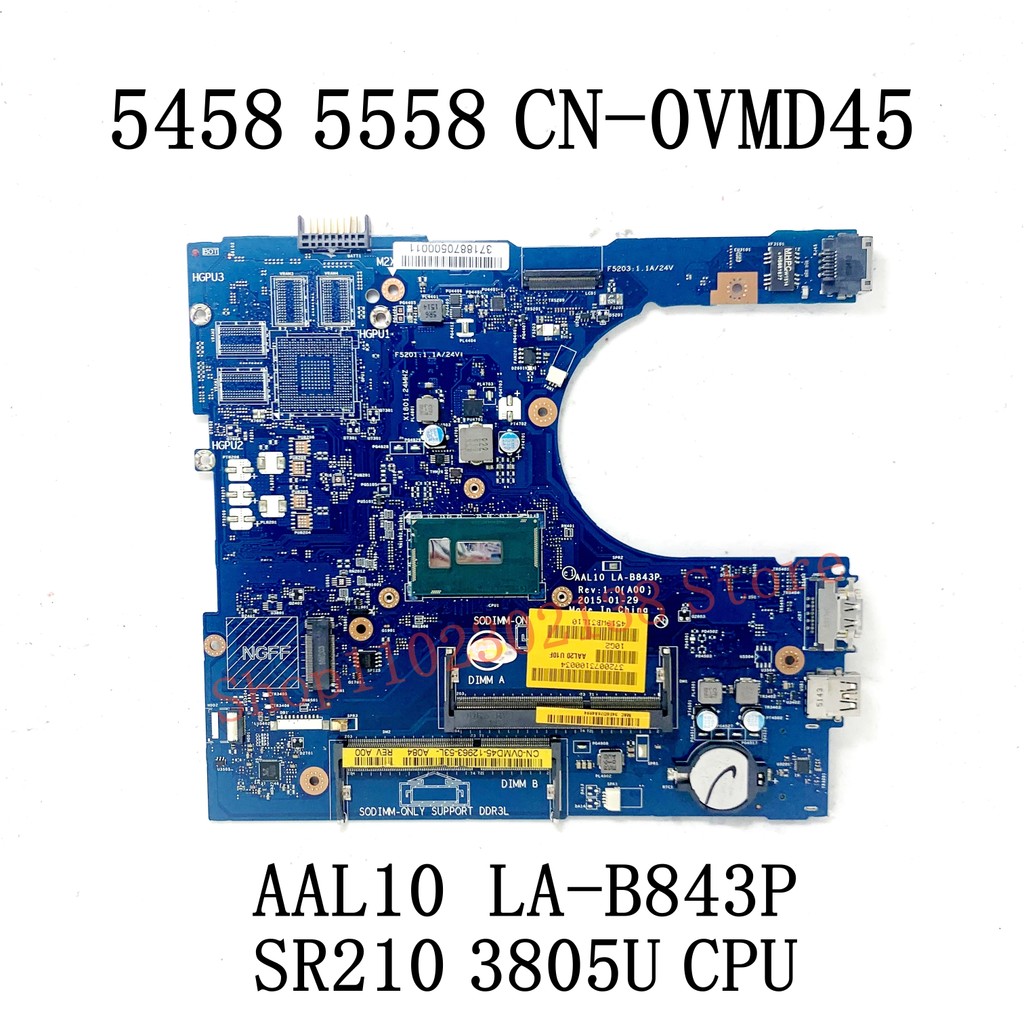 LA-B843P For d ell piron 5458 5558 5758 Laptop Motherboard With 3825U i3-4005 i3-5005 i5-4210 i5-520