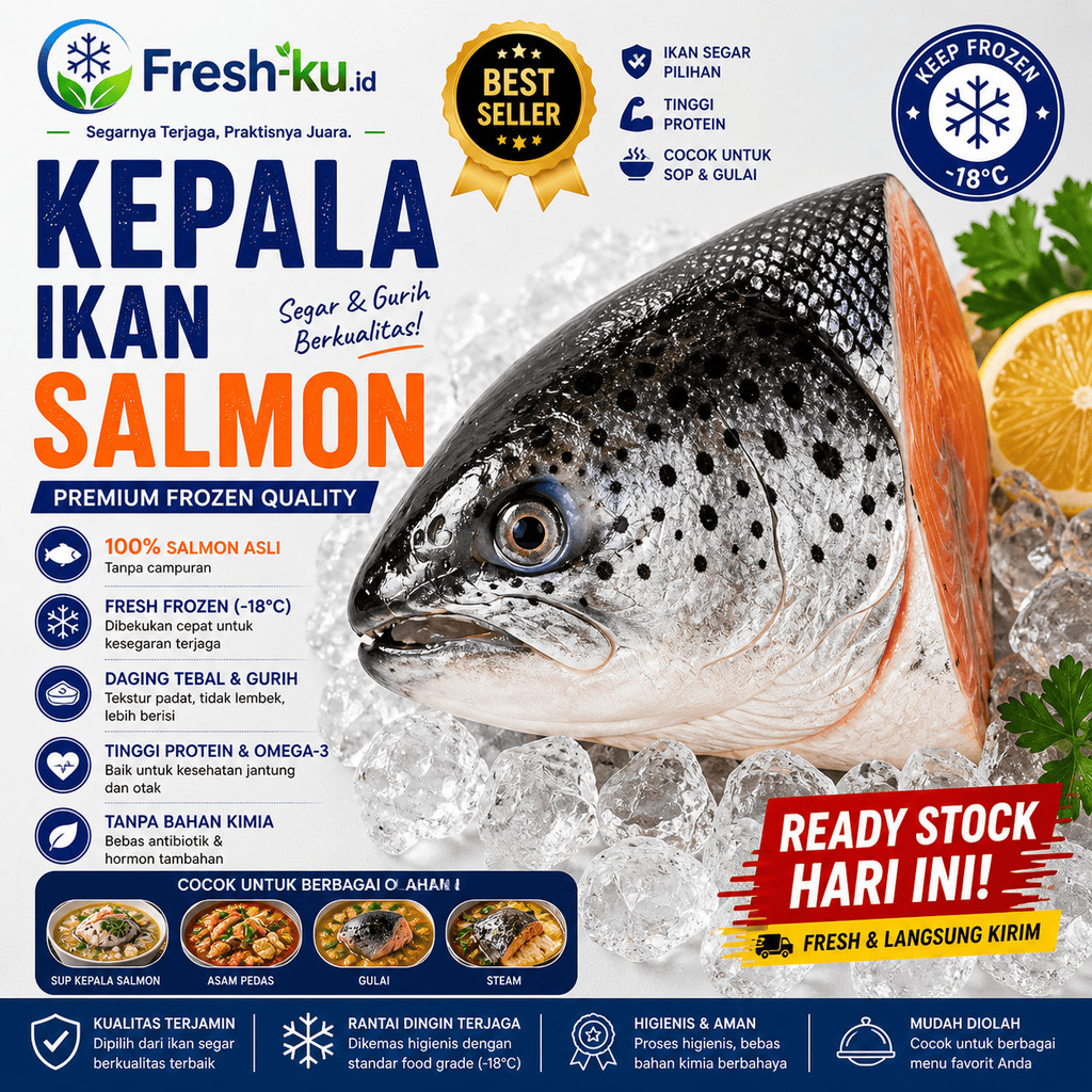 Kepala Ikan Salmon Utuh Premium Fresh Frozen | Besar & Segar | Cocok Sup & Masakan Sehat | Harga Mur
