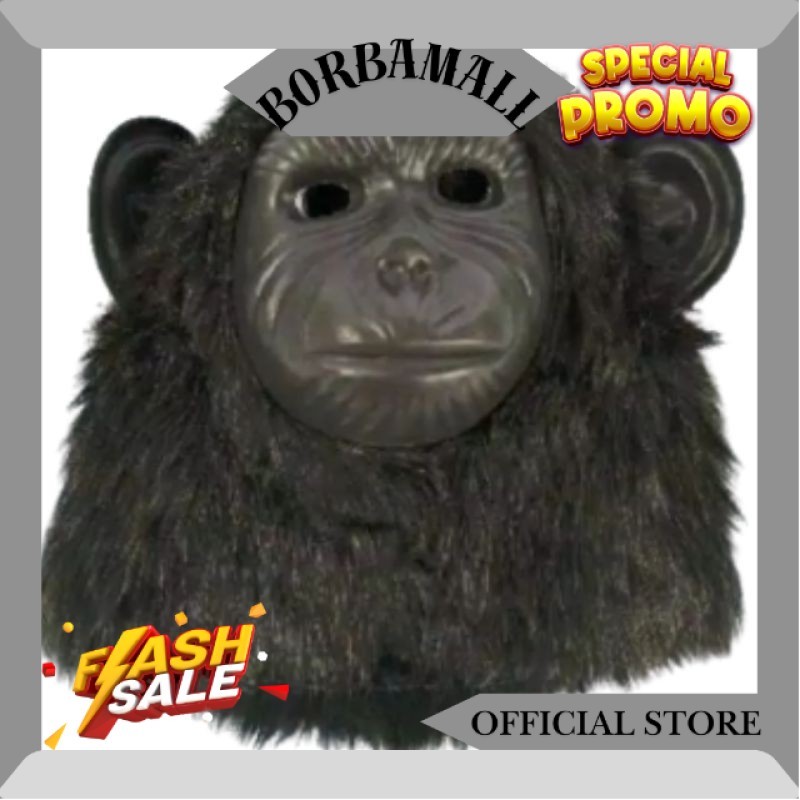 TOPENG BENTUK MONYET GORILA KINGKONG WARNA COKLAT HITAM PUTIH BAHAN HALUS - MAINAN ANAK NH