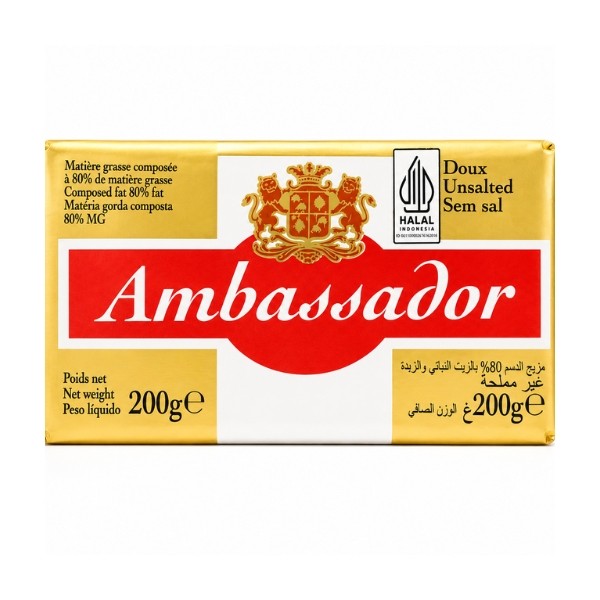 AMBASSADOR BUTTER BLEND UNSALTED 80% FAT 200 GR