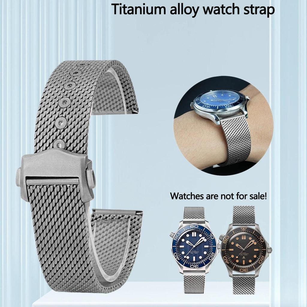Tali Jam Tangan Mesh dari Paduan Titanium Berkualitas Tinggi 20mm untuk Omega Seamaster 300, Tali Ti