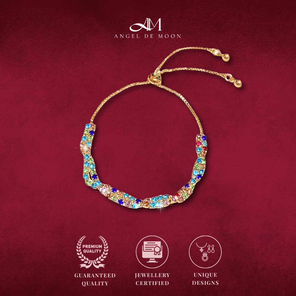 Gelang Serut Titanium Zircon Warna-warni Gelang Wanita Aksesoris Fashion - H15