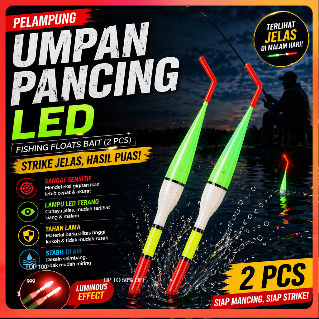 Kumbul Pelampung Pancing Malam LED Luminous Cahaya Terang Fishing Float 2 PCS Waterproof