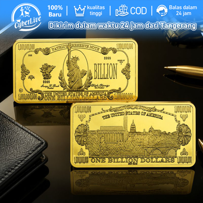Koin Souvenir Emas 1 Billion Dolar Patung Liberty Gold Bar Replica Logam Peringatan Replika Emas Mur