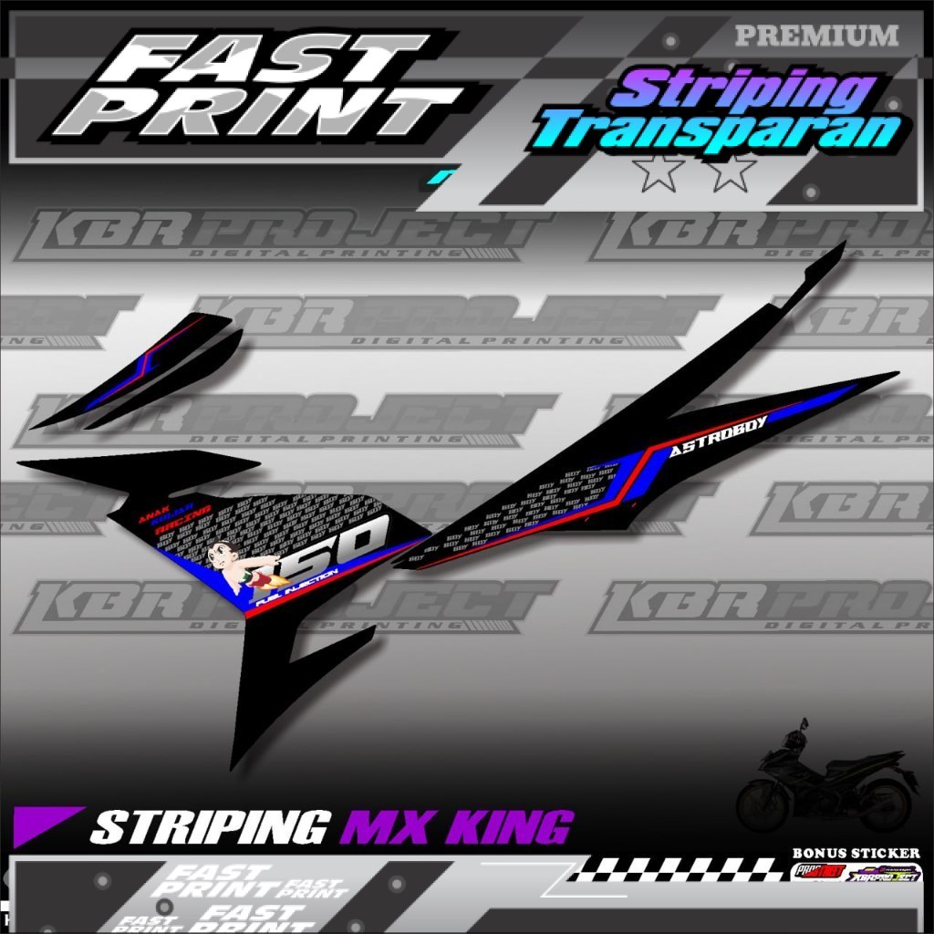 MX KING ASTROBOY STIKER  STRIPING PREMIUM MOTOR KEREN LIS VARIASI YAMAHA M.61 HOLOGRAM TRANSPARAN