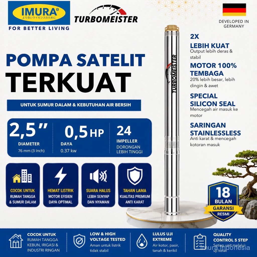 Pompa Satelit Turbomeister 2.5 Inch 0.5 HP - Pompa Submersible / Sibel