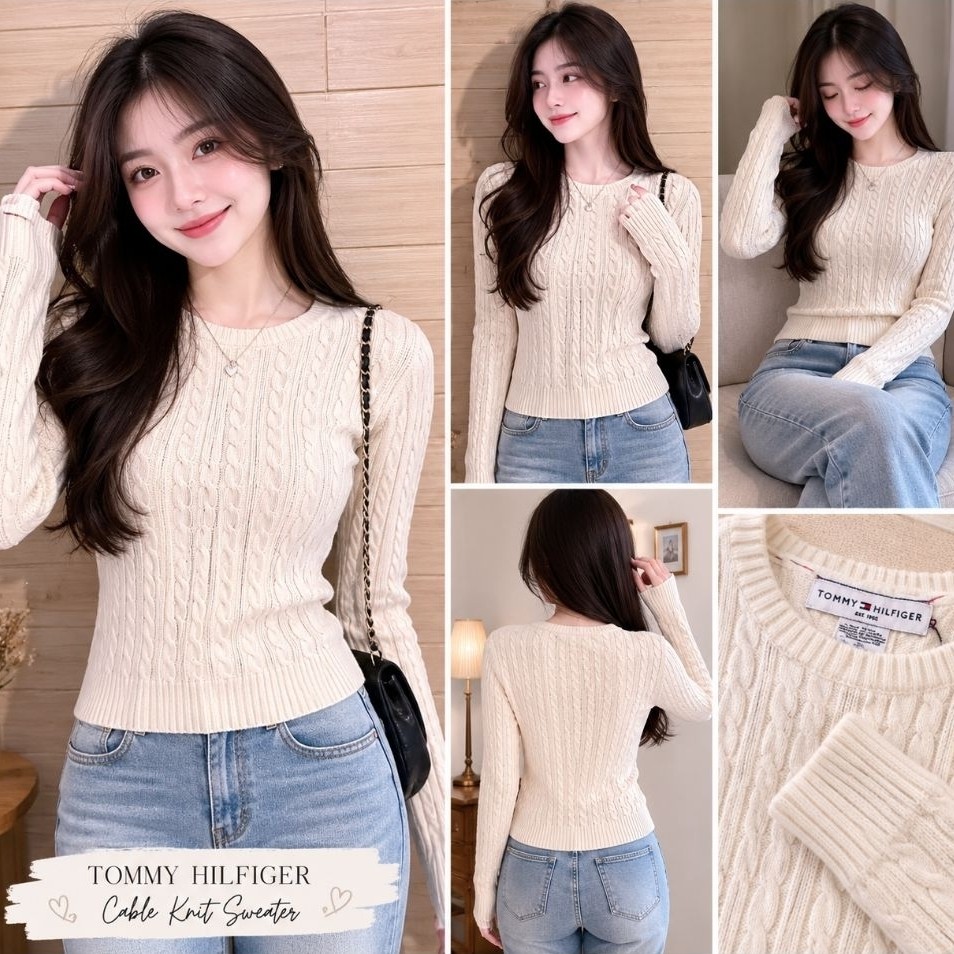 PROMO Tommy Hilfiger slimfit  sweater rajut (knit sweater), model cable knit sweater Pola rajutan ti