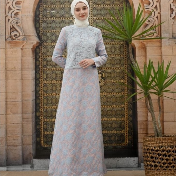 SOLEMIO MAXIDRESS / TERUSAN PANJANG / GAUN PESTA / GAMIIS /BAJU MUSLIM KATUN EMBOSSED IMPORT