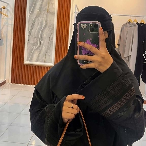 ABAYA ALIYAH MADINAH EMBOS JAGUARD JETBLACK PREMIUM GAMIS/BAJU MUSLIMAH