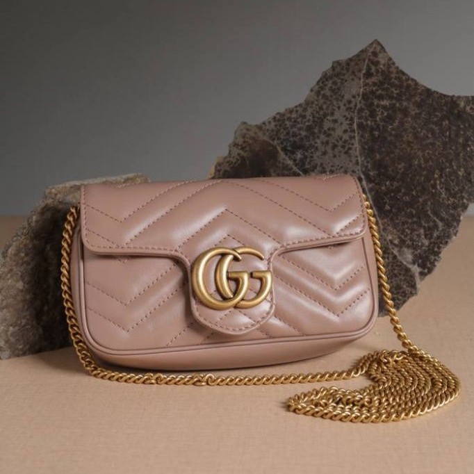 Gucci GG Super Mini Marmont Nude Ghw