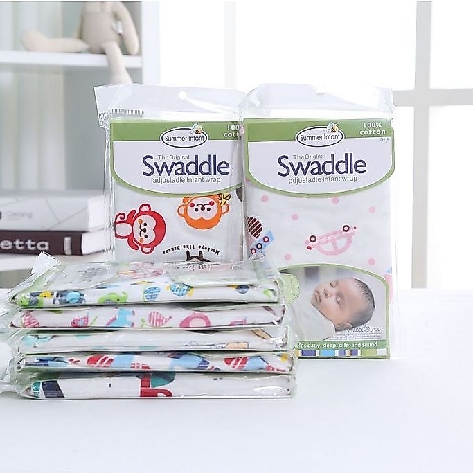 Bedong Bayi Instan Swaddle Perekat Velcro 100% Katun Motif Lucu Size S/M / Bedong Instant Bayi Perek
