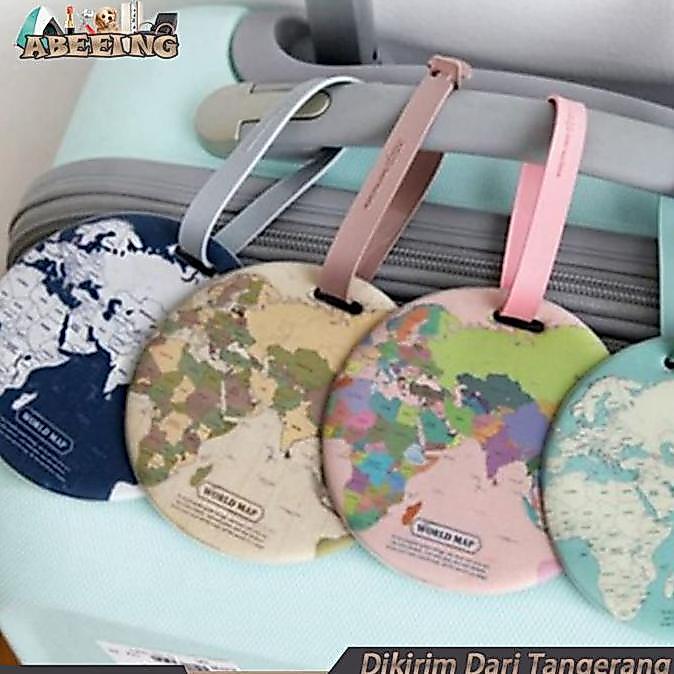 JHONXIE 2pcs Luggage Tag World Map Label Koper Peta Dunia Travel Name Tag Label Gantungan Koper Tas