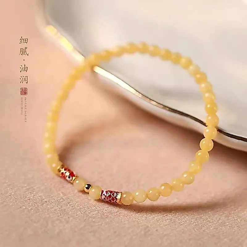 Gelang Koi Perak Sterling 925 untuk Wanita, Manik Giok Kuning, Perhiasan Etnis Kekayaan, Hadiah Ulan