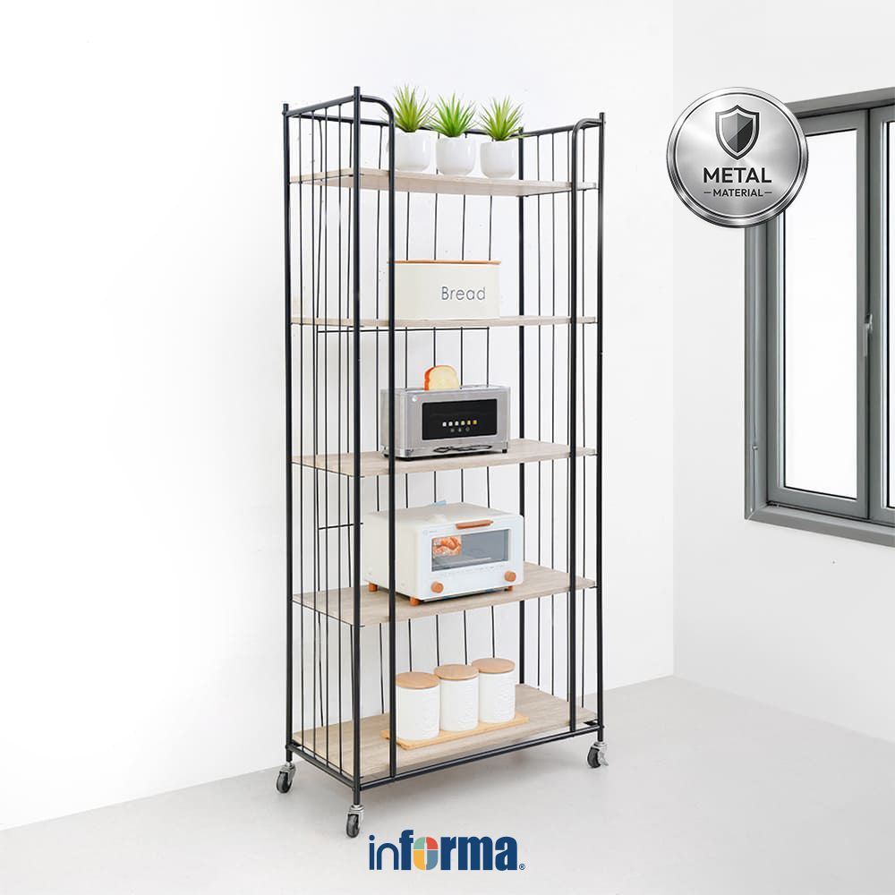 Informa Levi Rak Troli Dapur 5 Tingkat - Cokelat Beech Tempat Penyimpanan Multifungsi Storage Trolle