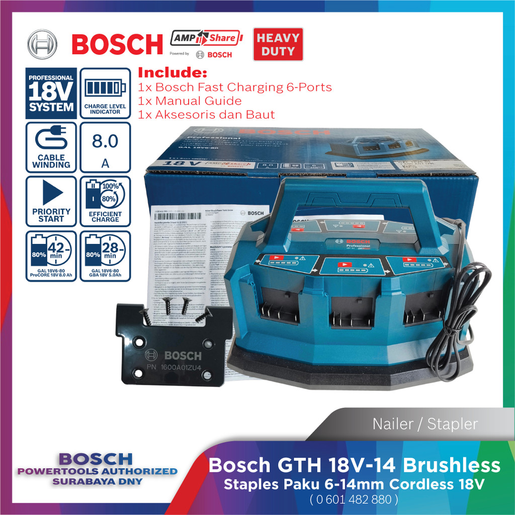 Bosch GAL 18V6-80 Charger 6 Port Baterai Fast Charging 8Ah Pofessional
