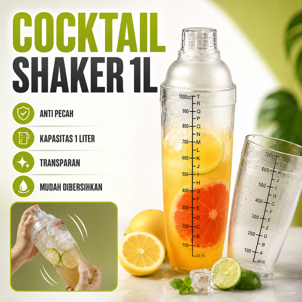 Cocktail Shaker 1L Boston Style Alat Pengocok Minuman Kopi Susu Boba Teh Barista Bartender Bahan Pla