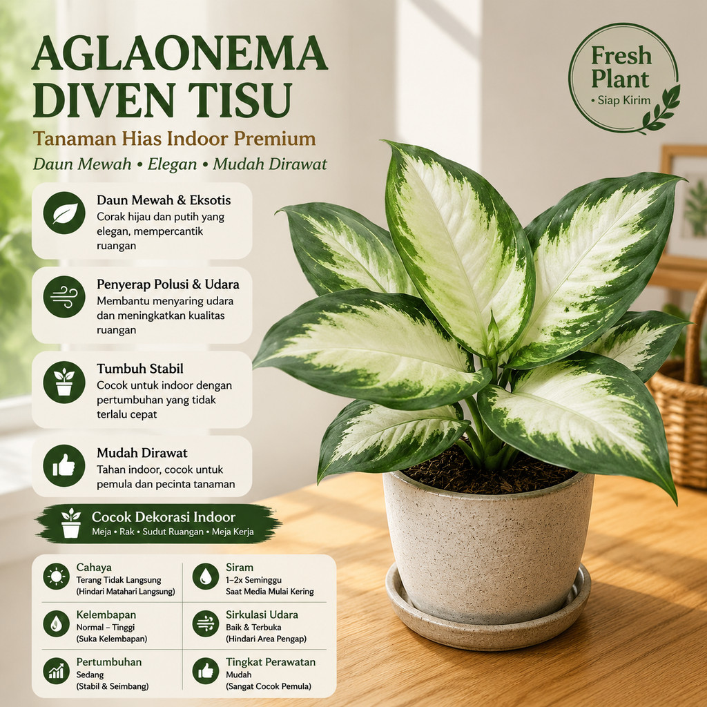 KEBUN RAISYA - Tanaman Hias Aglaonema Diven Tisu Daun Putih Low Maintenence Cocok Untuk Pemula