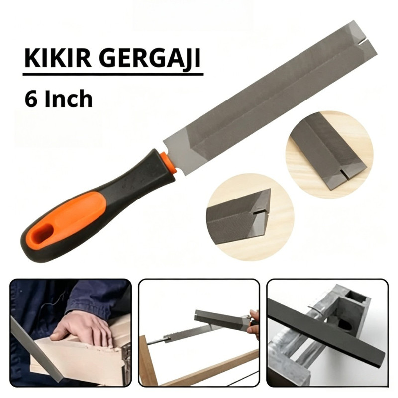 Kikir Gergaji 6 Inch Kikir Segitiga Kikir Flat Ukuran Besar Alat Tangan Manual Alat Asah Gosok Kayu 