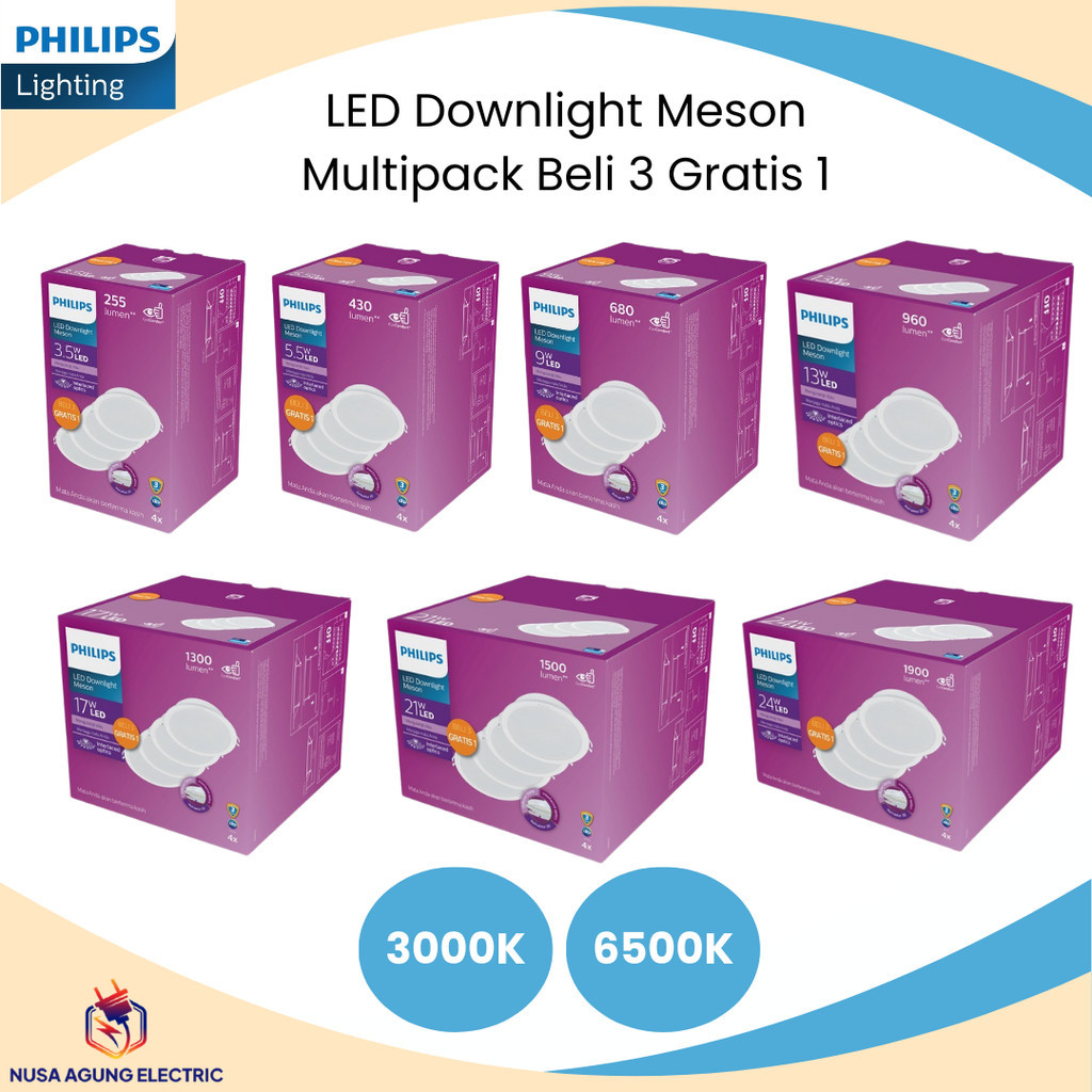 Philips Meson Downlight LED Multipack ( isi 4 lampu) 9W 13W 17W Watt Cool White