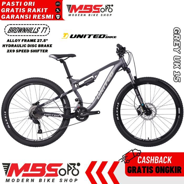 United BROWNHILLS T1 Alloy 27.5 inch MTB Sepeda Gunung Dewasa FULL SUS - GREY UK 15