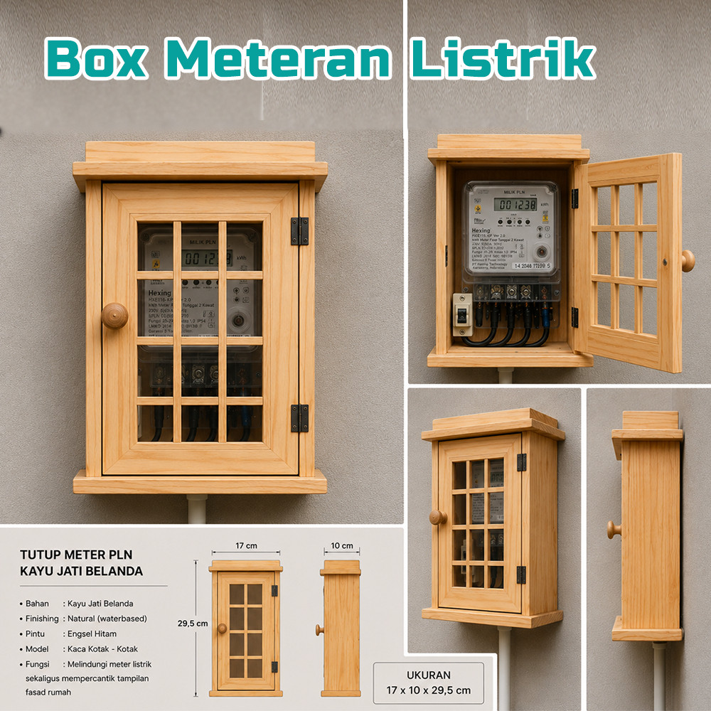 BOX KWH TOKEN METERAN LISTRIK PLN Kayu Jati Belanda Minimalis Natural
