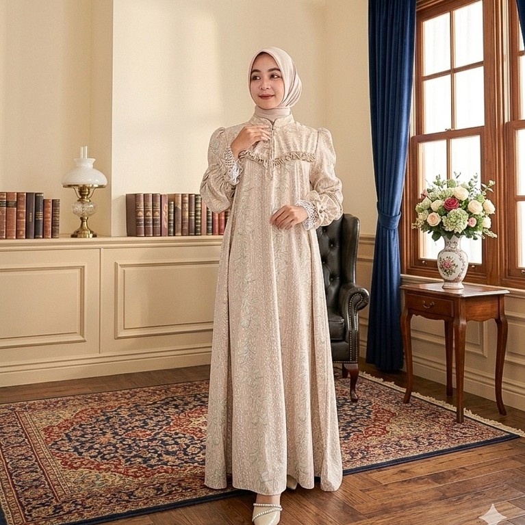 Gina Dress Gamis Rayon Jaguard Tenun Premium Busui