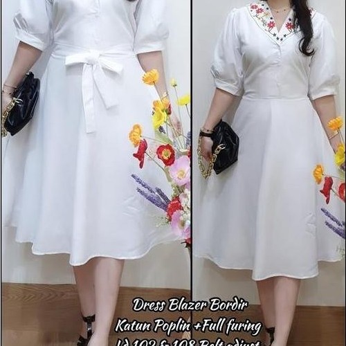 Keepgoing- Dress Blazer Putih Bordir - Midi Dress - Dress - Dress Casual Formal Pesta