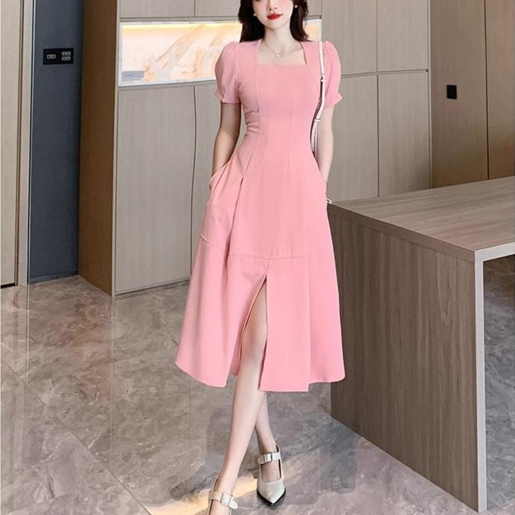 Saless Putih Dress Party Elegan Vintage Midi Lengan Pendek Wanita Kekinian Dress Raya 2025 Cantik Pe